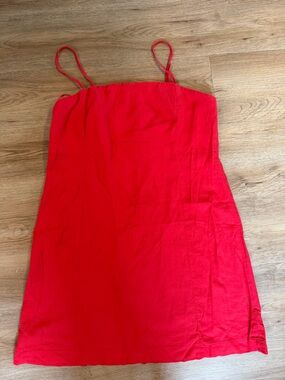GAP Bright Red Spaghetti-Strap Linen Blend Mini Dress